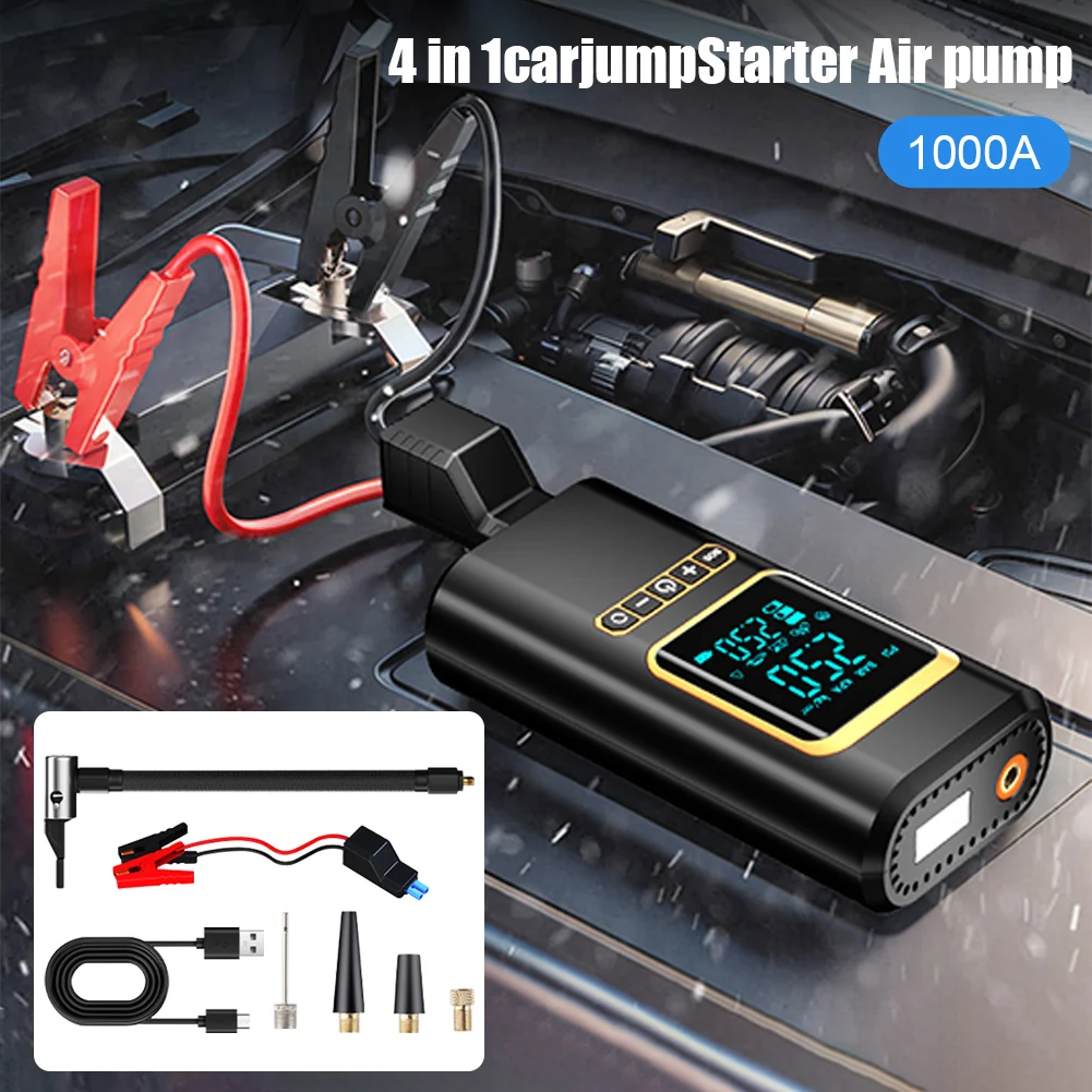 air pump electric tire inflator air compressor pump air compressor tire inflator inflatable pump car battery jump starter 120W 1000A Car Jump Starter Power Bank 4 In 1 150PSI Air Compressor Tire Inflator Portable Battery Booster with LED Flashlight