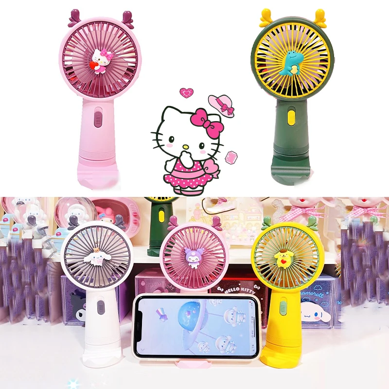 Kawaii Sanrioed My Melody Kuromi Cinnamoroll Handheld Fan Hello Kitty Portable Usb Rechargeable