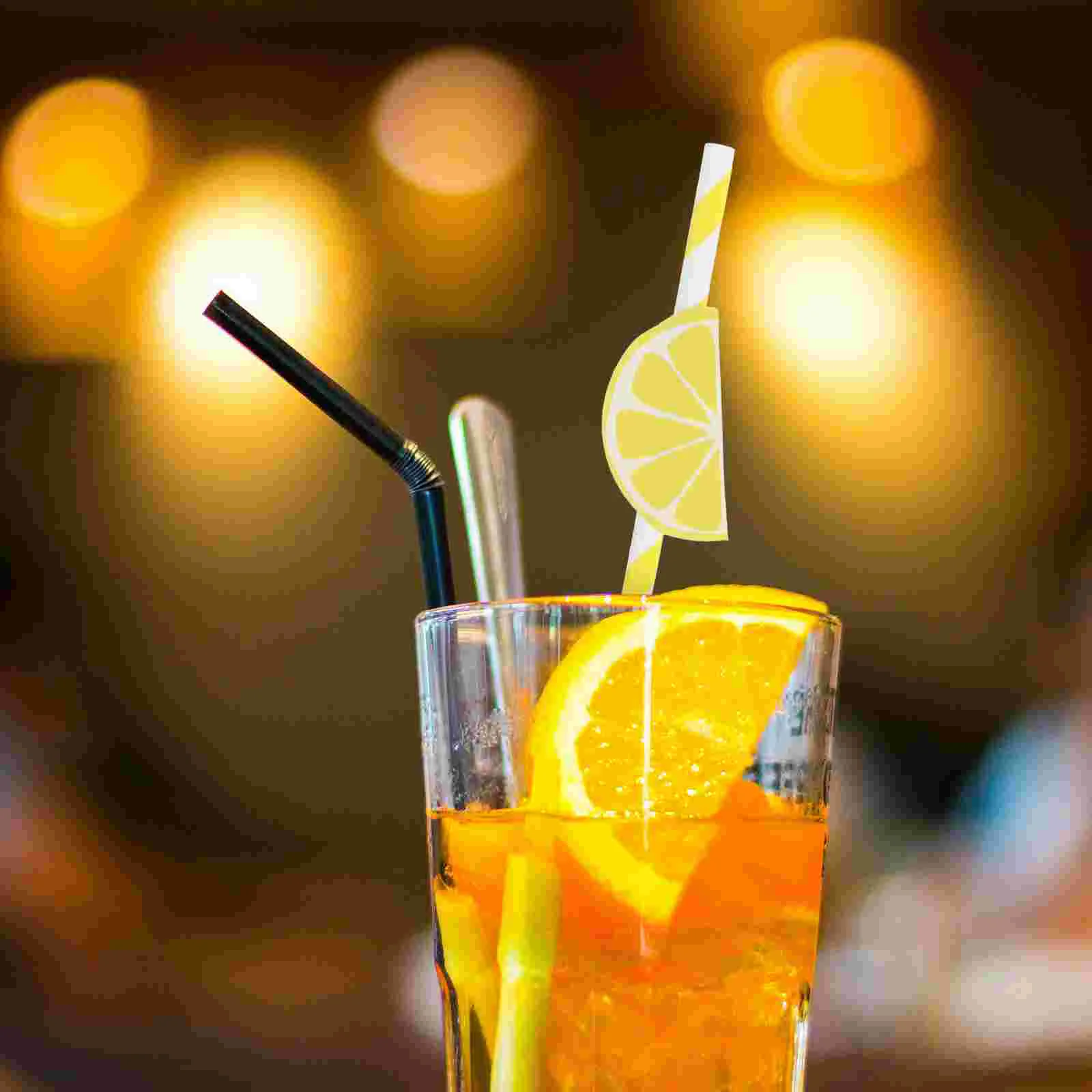 20 Pcs Lemon Paper Straws Fruit Birthday for Bachelorette Party Cup Yellow Holiday Milk Tea Drinks