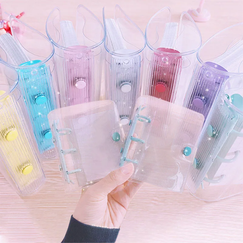 

Glittery 3-hole Mini PVC Transparent Glitter Cover Loose-Leaf Binder Notebook Memo Pad Photo Album Shell Kawaii Stationery