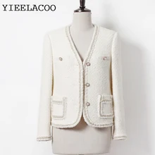  Beige Tweed Jacket Small Fragrant  One-Piece Spring / Autumn Women's Coat  spring / autumn classic ladies top 