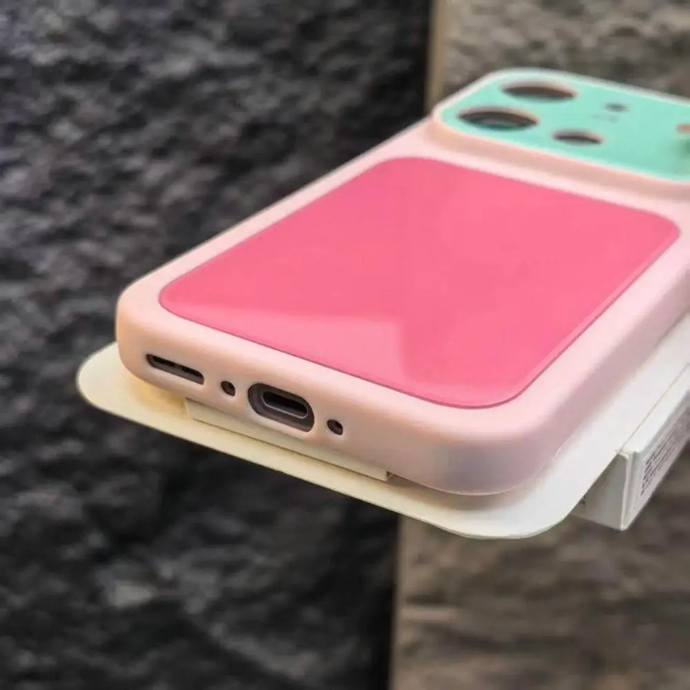 Luxury Contrast Color Tempered Glass Back Phone Case - Shockproof Frosted Non-Slip Bumper Cover