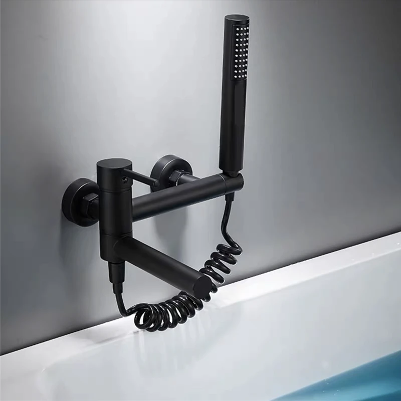 

Black/Chorme Bathroom Multifunction Faucet Brass Rotate Spout Wall Mount Bathtub Mixer Tap Single Handle Cold Hot Shower System