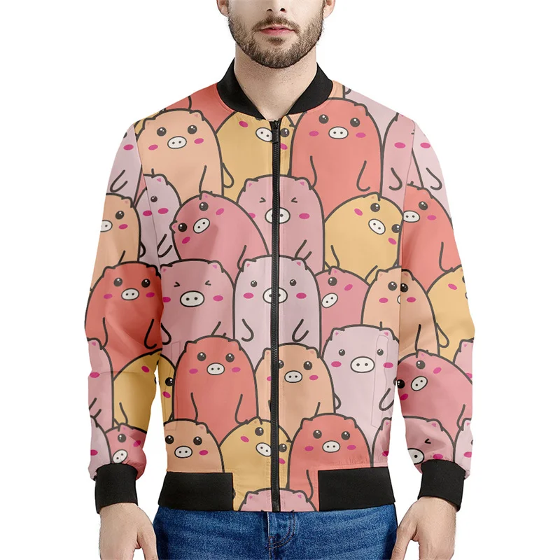 thumbnail image 1 of Chaqueta con estampado 3D de cerdo de dibujos animados para hombre, chaqueta con cremallera y estampado de animales, abrigo informal de primavera y otoño, sudadera con cremallera, 1 of 4