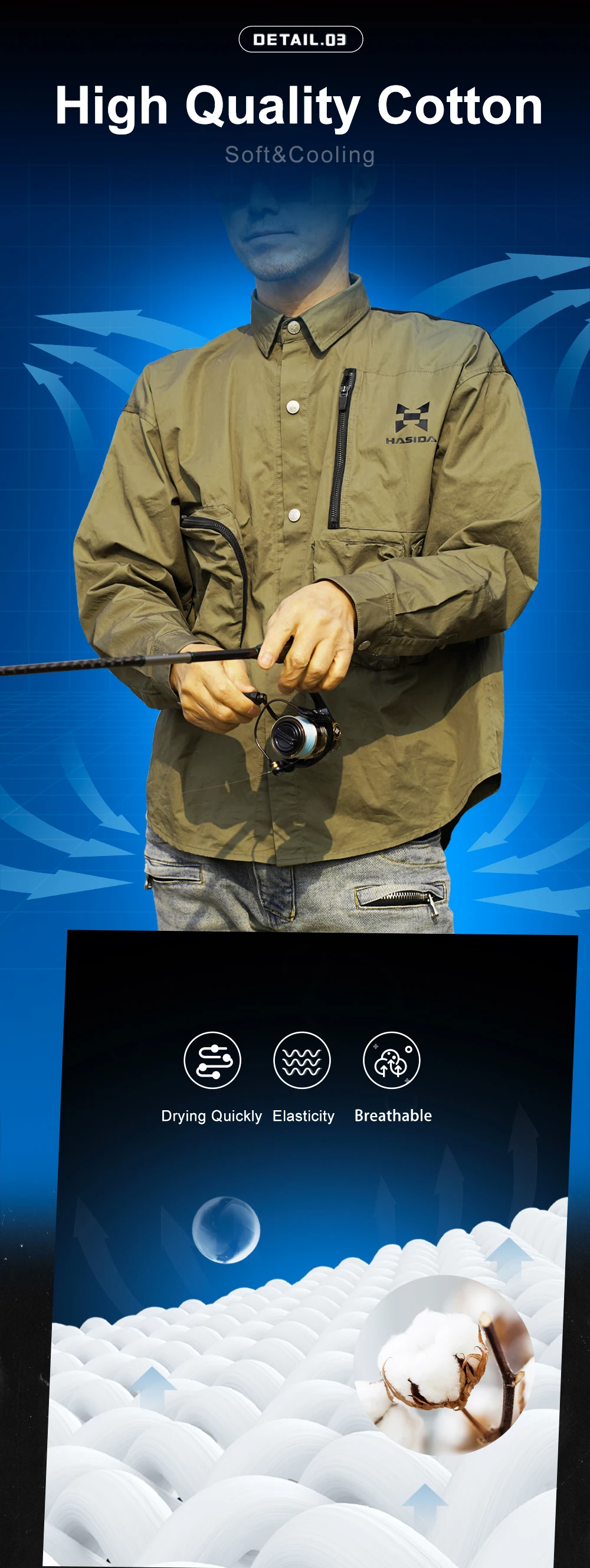 Description Picture 5 of itemHISTAR Clothing With Button Multi-Pocket Sun Protection Shirts Sports Fishing Jacket