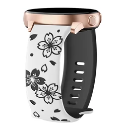 Elegant Women's Floral Soft Silicone Wristband - 20mm Universal Strap for Galaxy watch active (1White and black)