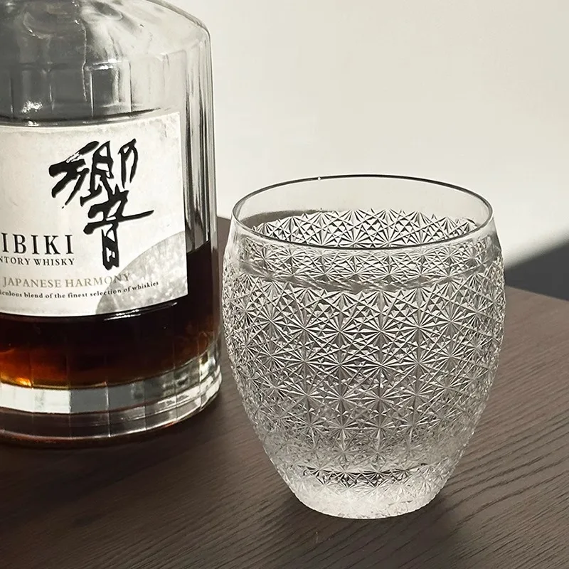 Gypsophila Crystal Glass Cup With Wooden Box Luxurious Japanese Edo Kiriko Glassware Wine Tumbler Chrysanthemum Brandy Rock Mug