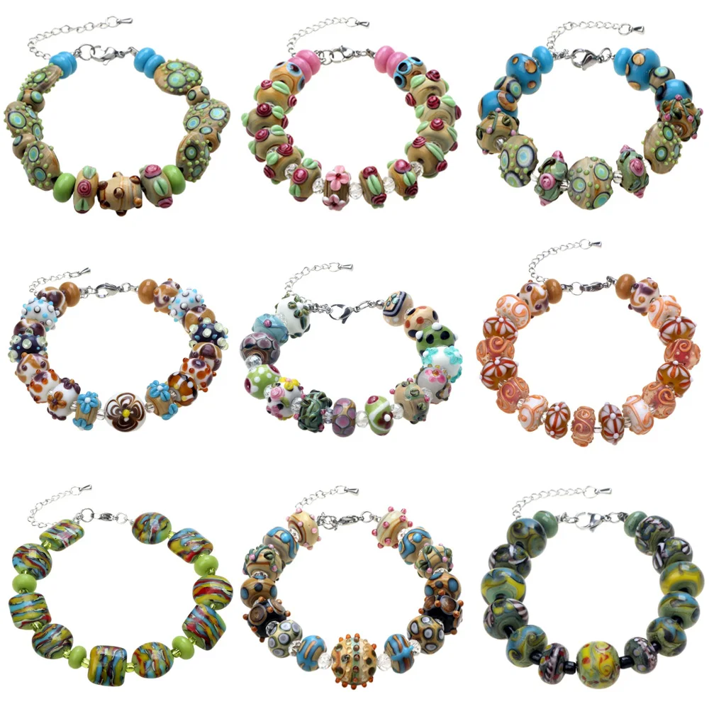Only Sell 1set!! No Duplicates!!Wood Grain Vintage Style!!! Pure Handmade Retro Lampwork Glass Beads For Crafts Charm Bracelets!
