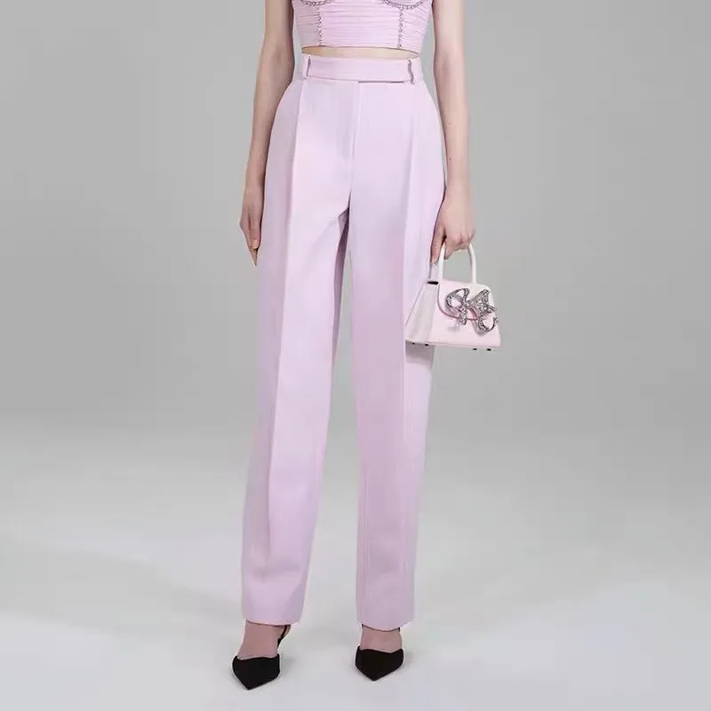 

Women Straight Trousers Casual High Waist Loose Suit Long Pants