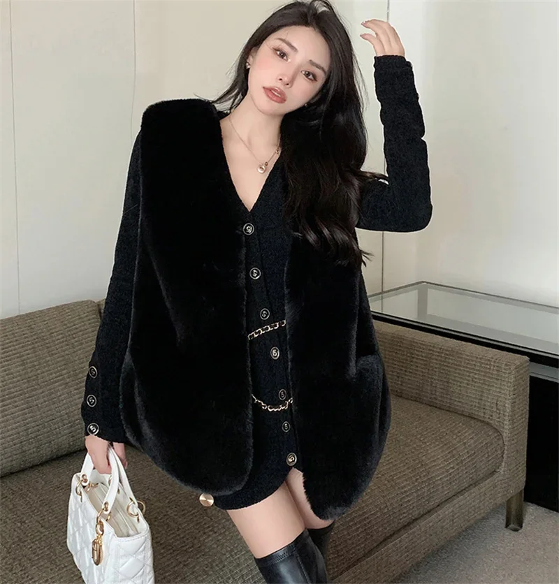 FANIECES High quality Fashion furs Coats Women's Fur Vest Coat with Pocket Luxury Faux Fox Warm Women Coat Vests Winter Overcoat