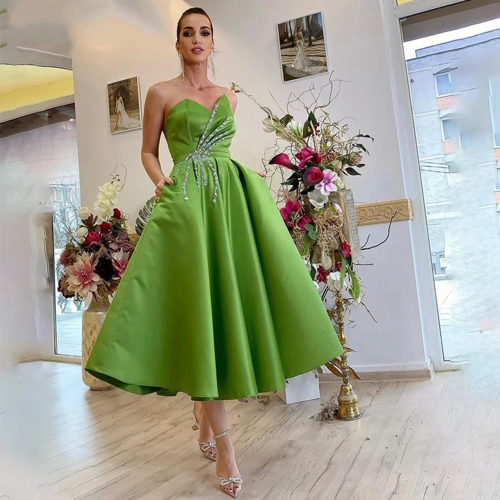 

Light Green Women's Ball Dresses Elegant Sweetheart A-Line Knee Long Princess Evening Gowns Cocktail Party Dress Satin Fold 2023