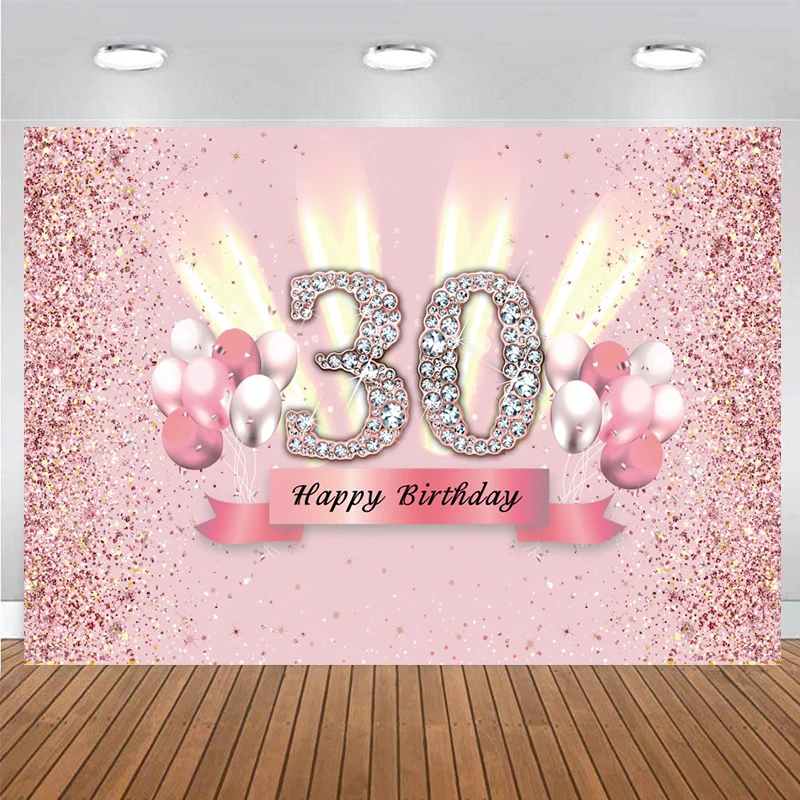 

Pink 30th Birthday Backdrop 30 Years Party Decoration Banner Background Woman Men Anniversary Photo Booth Photographic Props