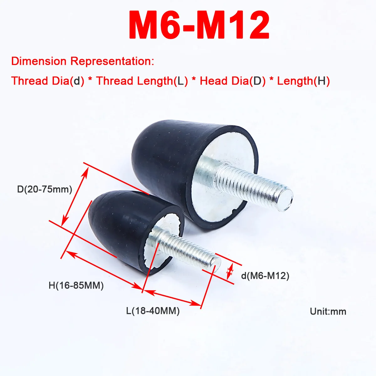 

M6M8M10M12 Conical Anti Vibration Screw / Pointed Rubber Shock Absorber
