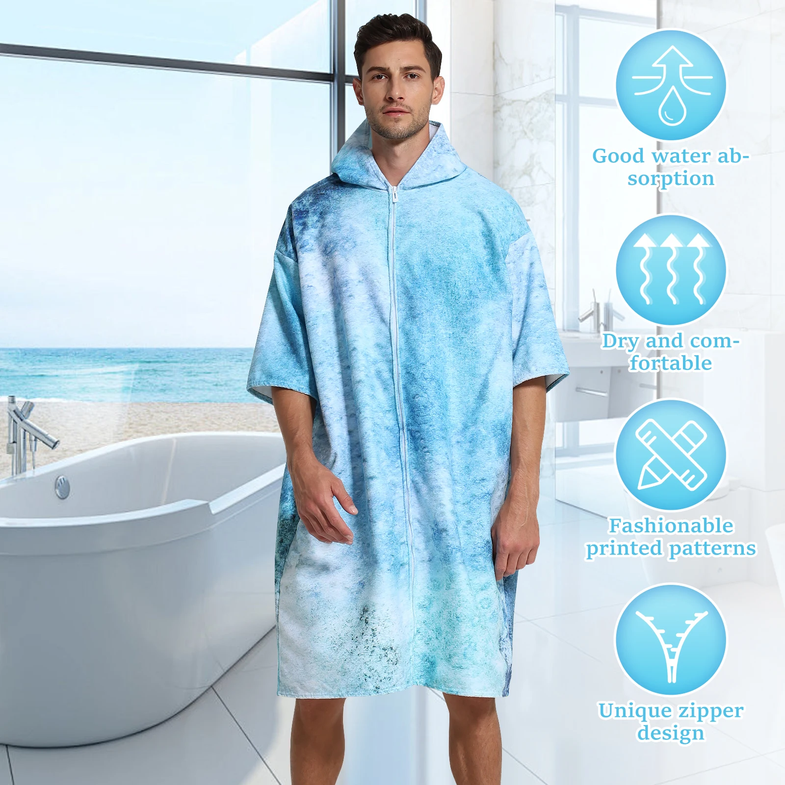 Hooded Towel Polyester Soft Hooded Changing Robe Quick Dry Cover Up Changing Towel Swim Robe Poncho for Men Women Beach Travel