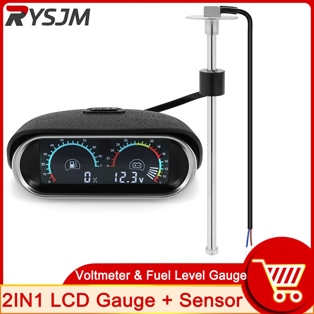 LCD 2IN1 Voltage + Fuel Level Gauge Digital Voltmeter + Fuel Level