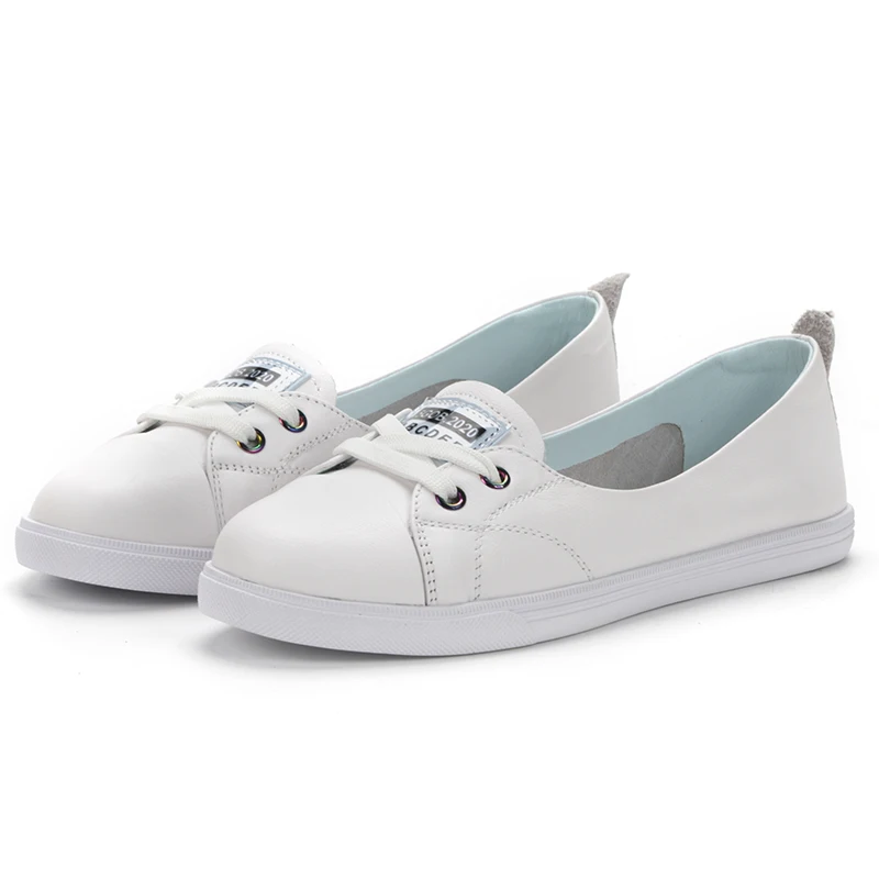 100% Genuine Leather Women Causal Shoes Female Spring Casual White Shoes Sneakers Slip On Flats Breathable Outdoors Feetwear 