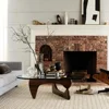 Triangle Coffee Table Modern Noguchi Vintage End Table, Solid Wood Base and Clear Glass Top Accent, for Living Room, Patio(Dark 1