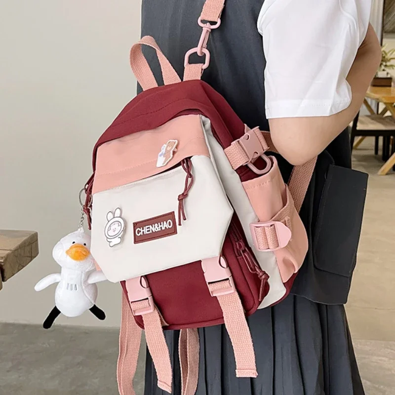 

Small Women Backpacks Mini Girls Contrasting Color School Bags Waterproof Nylon Fabric Japanese Style Girl School Bag Mochilas