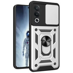 Enhanced Armor Phone Case with Lens Protection and Magnetic Ring Stand Holder for OnePlus Nord 5 (Silver)