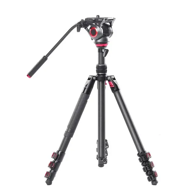 Camera Tripod Carbon Fiber Lightweight Compact with Fluid Drag Head 60mm Leveling Ball