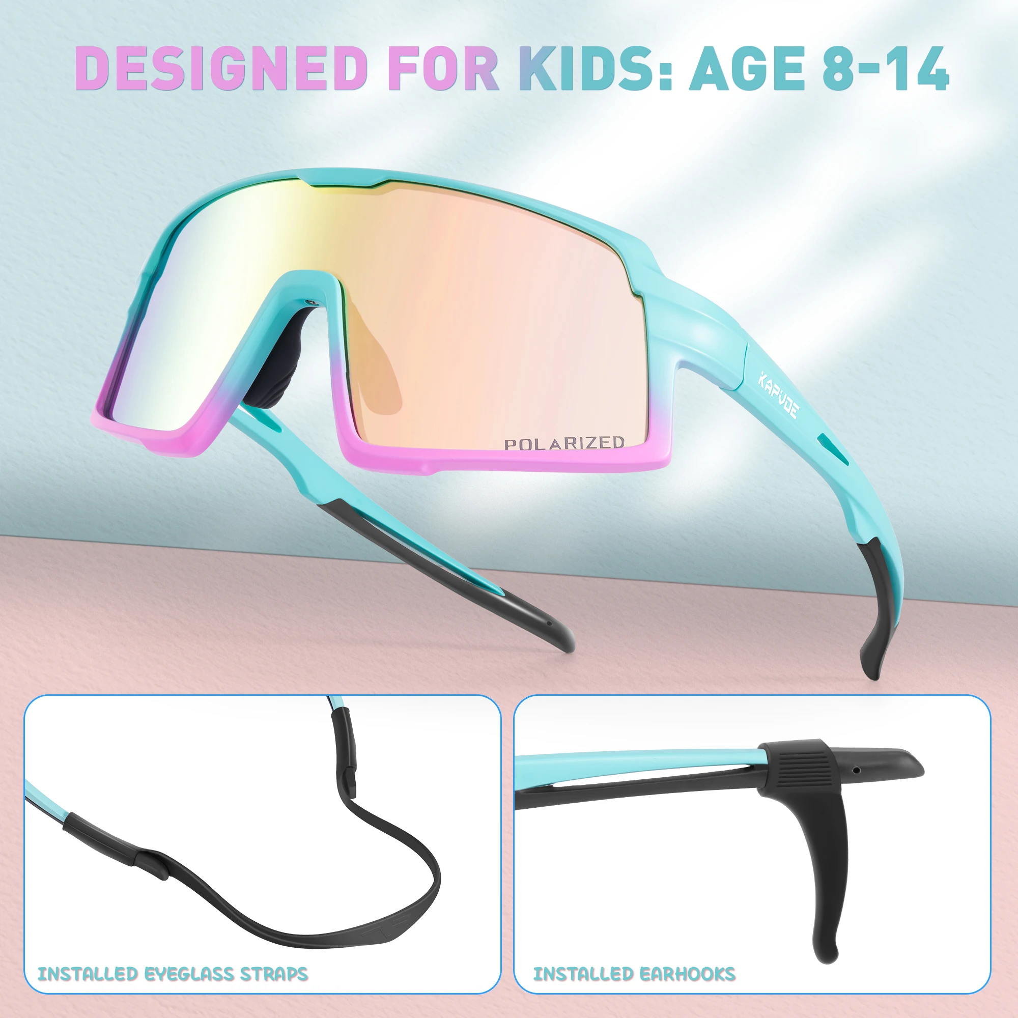Kapvoe Kids Polarized Sunglasses Cycling Glasses Boys Girls MTB Glasses Sports Driving Running Blue UV400 Lightweight Goggles