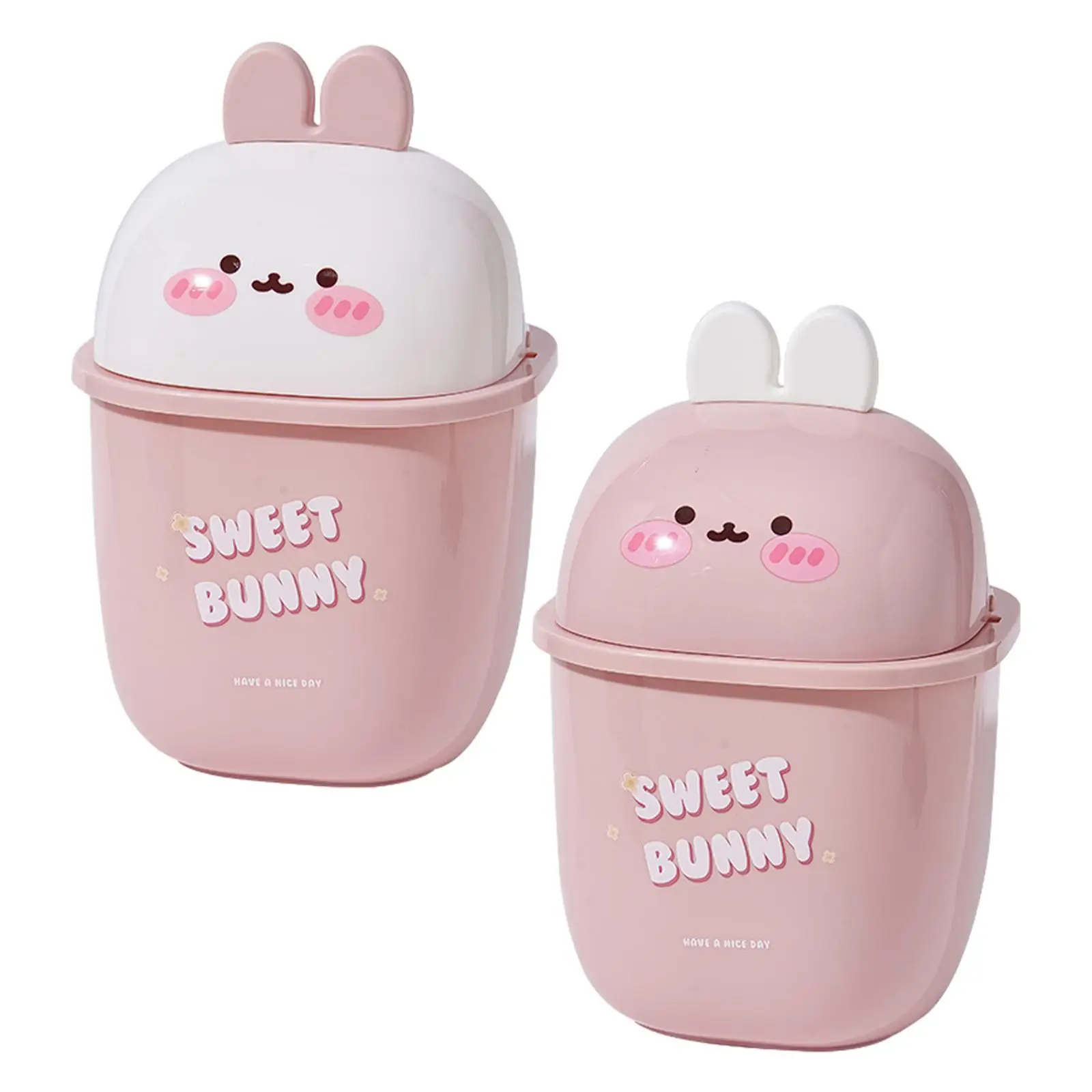 

Cute Desktop Basket Can Desk Mini Garbage Container Creative Rabbit Shaped Mini Trash Can with Flip Lid for Office Bathroom