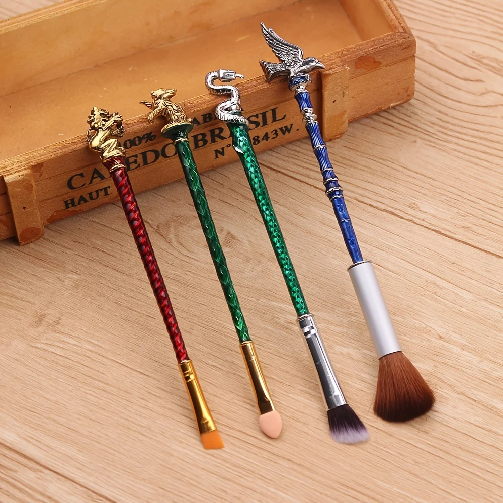 4/5pcs Magic Academy Style Makeup Brushes with Metal Handles-Soft and Fluffy Professional Eyeshadow Powder Lip Makeup Tools