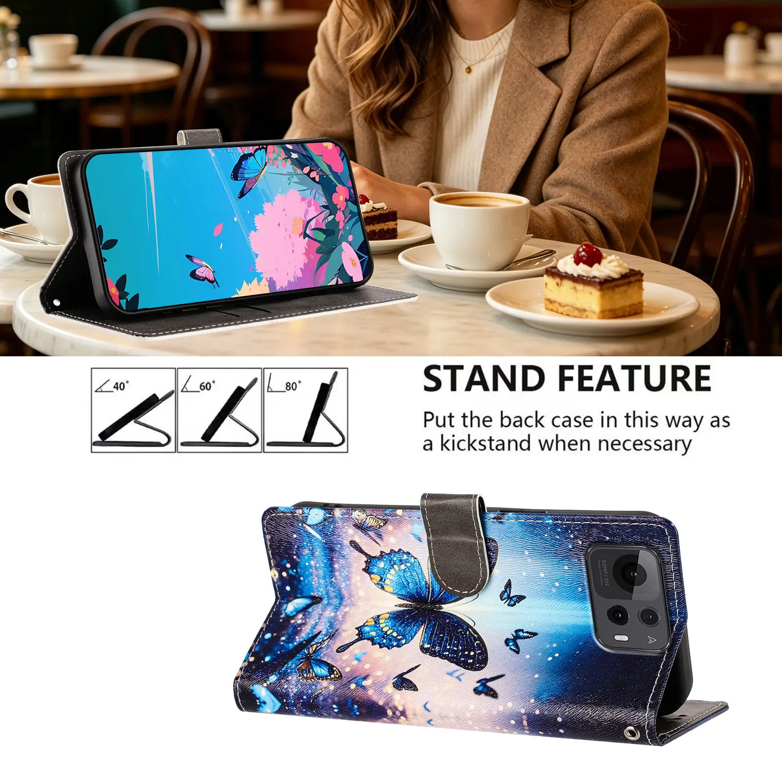 Artistic Leather Flip Phone Case - Patterned Wallet Style Cover