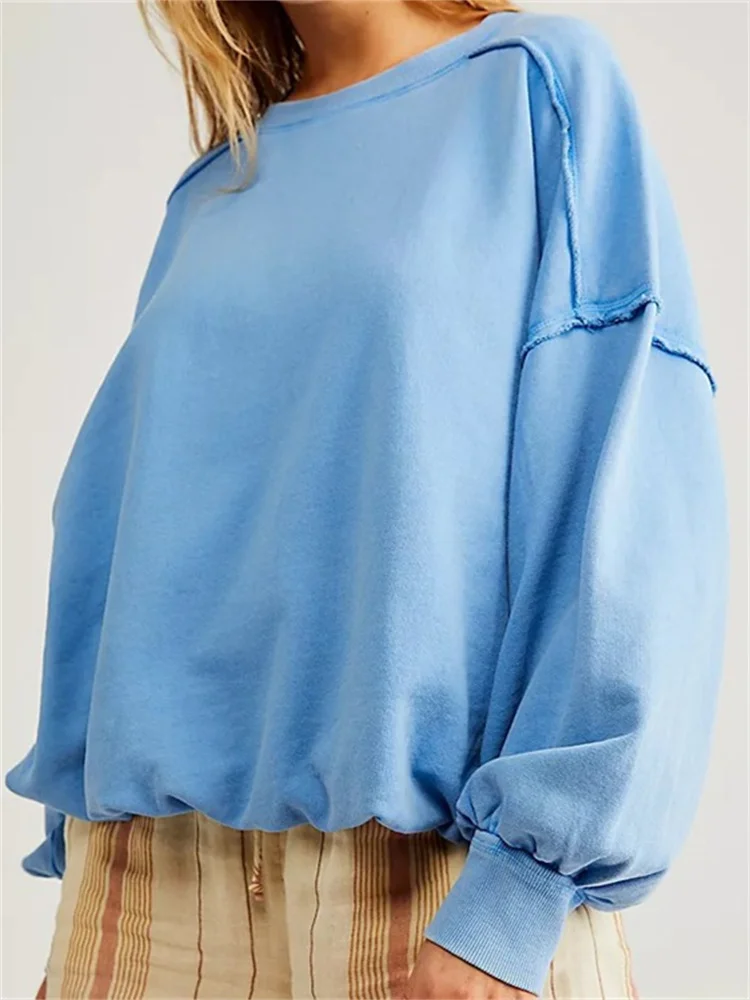 

CHRONSTYLE Women Spring Autumn Loose Casual Sweatshirts Solid Color Long Sleeve Round Neck Pullovers Streetwear Hoodies 2023 New