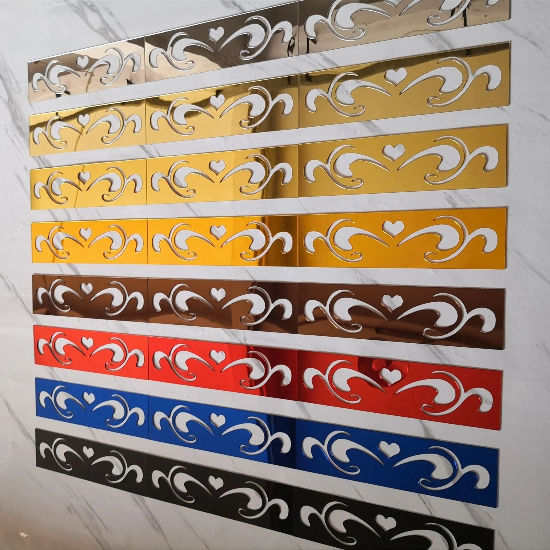12/6pcs Waist Line 3D Mirror Wall Stickers Living Room Creative pattern Edge Strip Self Adhesive DIY Wall Stickers Home Decor