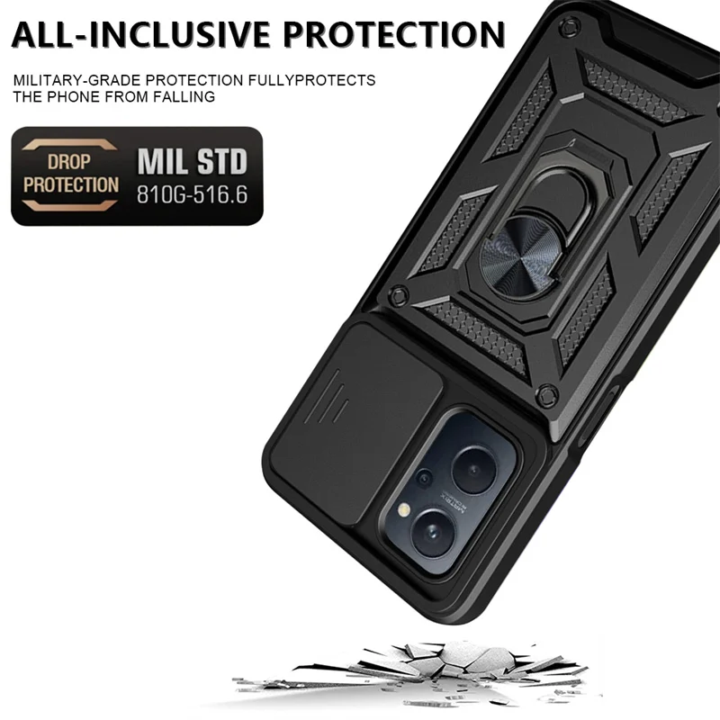 Realme9i RMX3491 6.6 케이스 슬라이드 카메라 렌즈 OPPO Realme 9i 9 i 갑옷 자석 링 킥 스탠드 뒷면 커버 용 전화 케이스 보호