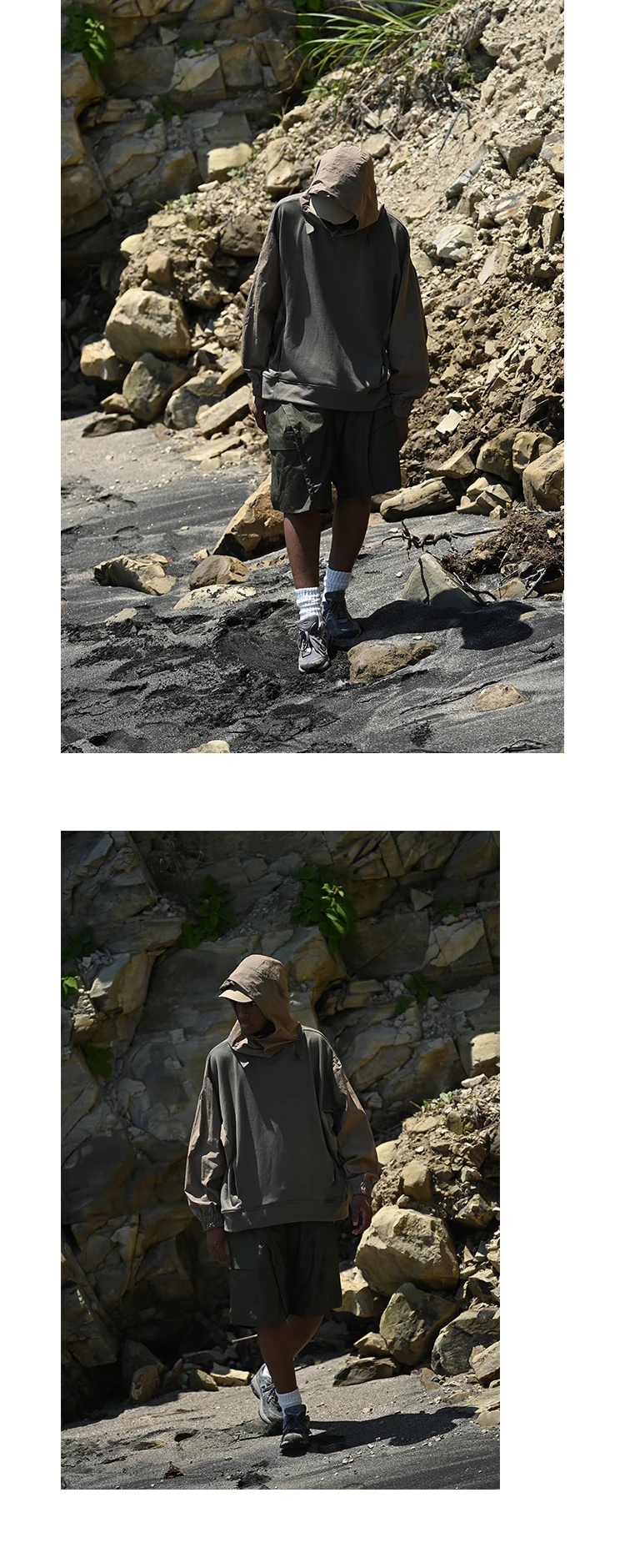 Halcyon Detachable hood longsleeve sweatshirt stitching materials hoodie urban outdoor gorpcore