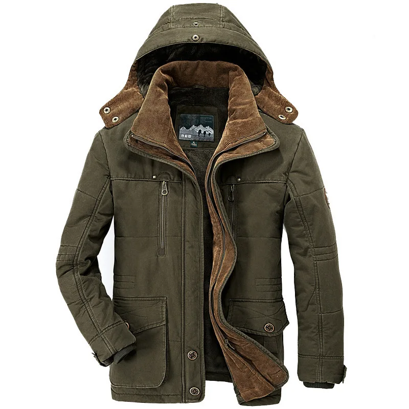 Winter Men's Cotton-padded Jacket Mid-length Plus Velvet Thick Cotton-padded Jacket Multi-pocket Padded Jacket Men's Brand Coat