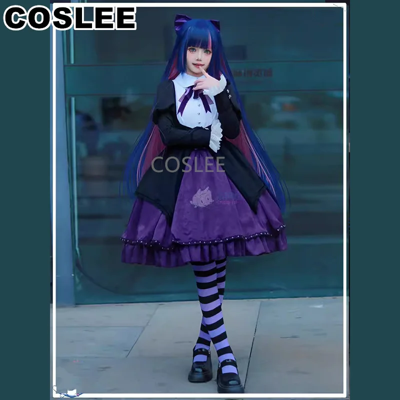 

COSLEE Panty & Stocking With Garterbelt Stocking Anarchy Cosplay Costume Lovley Purple Dress Halloween Party Women Clothing