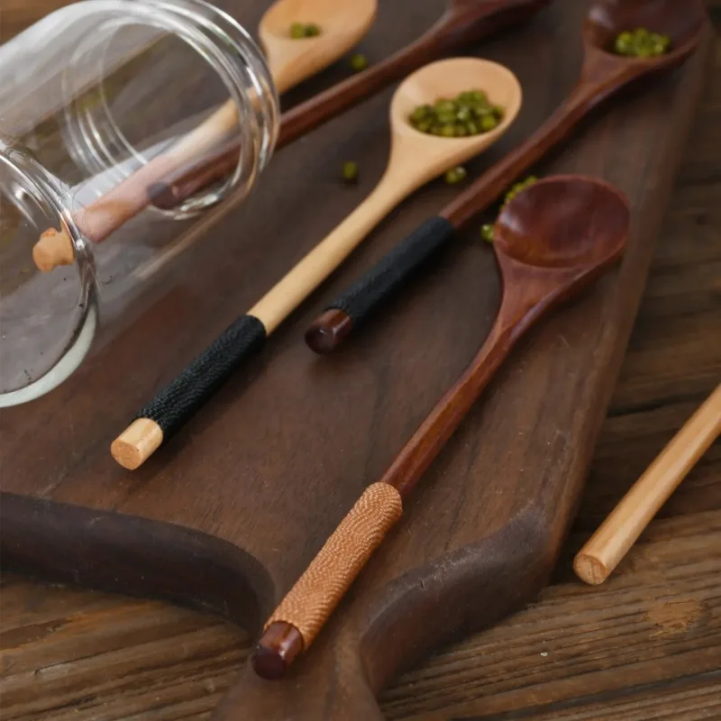 Wooden Tea Spoon Long Coffee Spoons Small Teaspoon Set Wood Honey Dessert Spoon Coffee Drink Stirrer Teaspoons Tableware