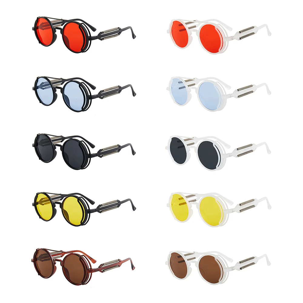 Steampunk Double Beam Sunglasses European And American unisex Metal Polygon Large Frame