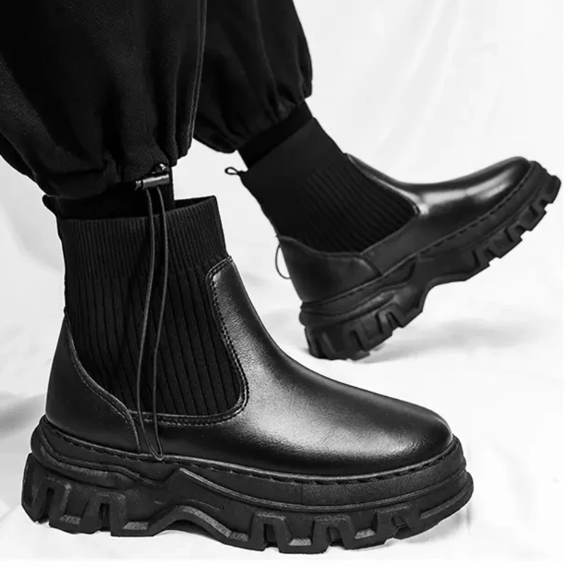 

Autumn Thick Soled Ankle Tooling Shoes Leather Boots Street Motorcycle Boots Platform Luxury Men Hiking Shoes Лининг Кроссовки