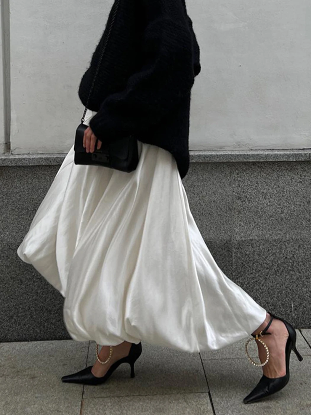 2023 Spring Summer Women Satin High Waist A-line Drape Skirt Fashion Elegant Solid Color Zipper Simple French Tutu Skirts