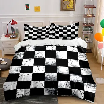Cracked Black and White Chess art Pattern Duvet Cover Set Digital Print Colorful Polyester Bedding with Zipper Closur for gifts 1