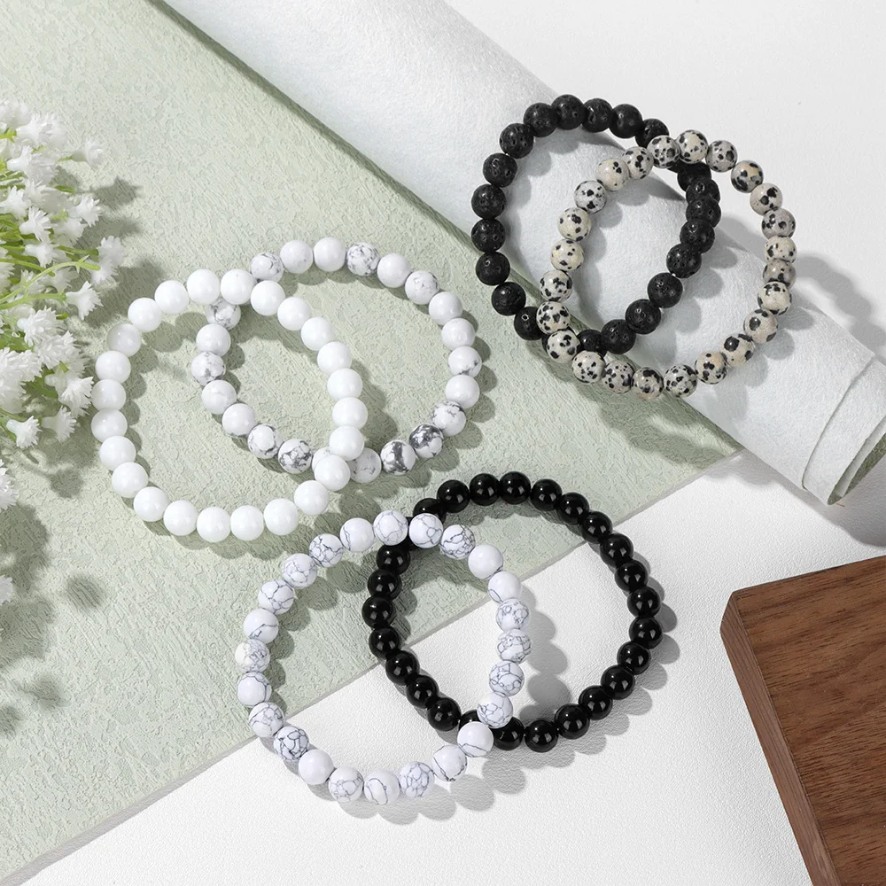Braccialetto di pietra naturale di fascino 4/6/8/10mm Braccialetti di perline di howle bianca per le donne Uomini Braccialetto elastico di gioielli di energia Yoga  36