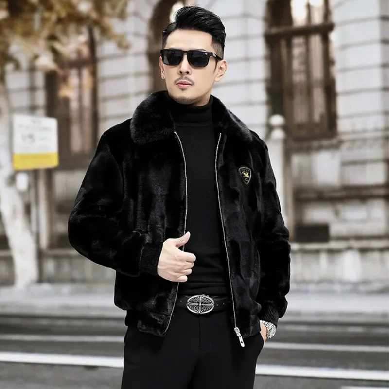 

2023 fall and winter new fashion men's black gold lined mink jacket
