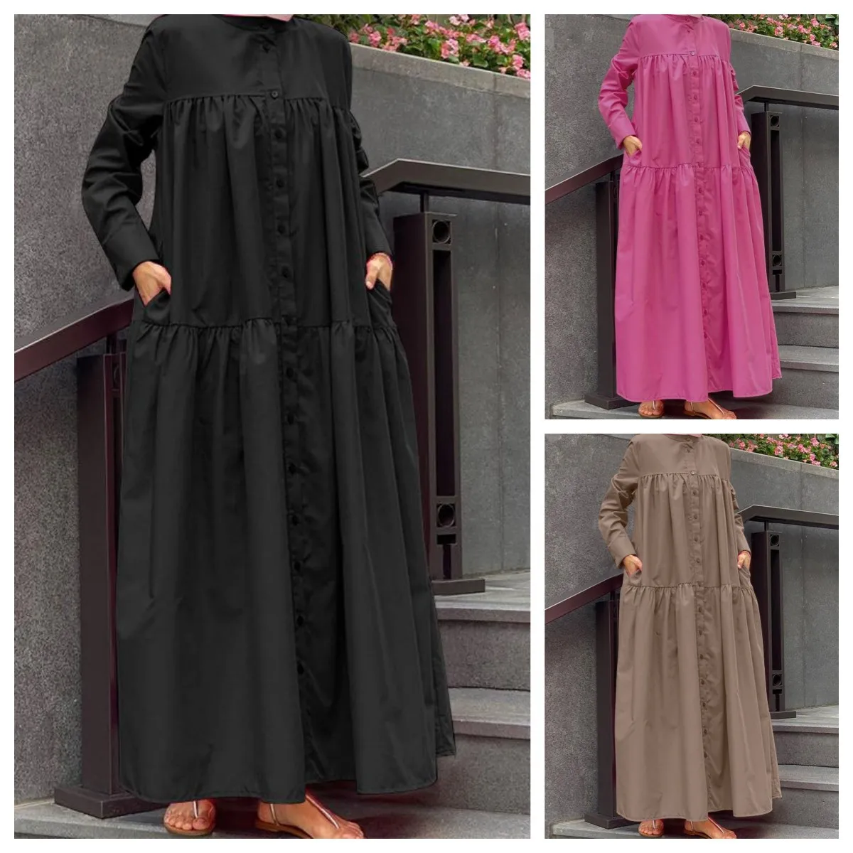 Modern Muslim Women's Modal Cardigan with Lace and Pant Set - M30092 Mink