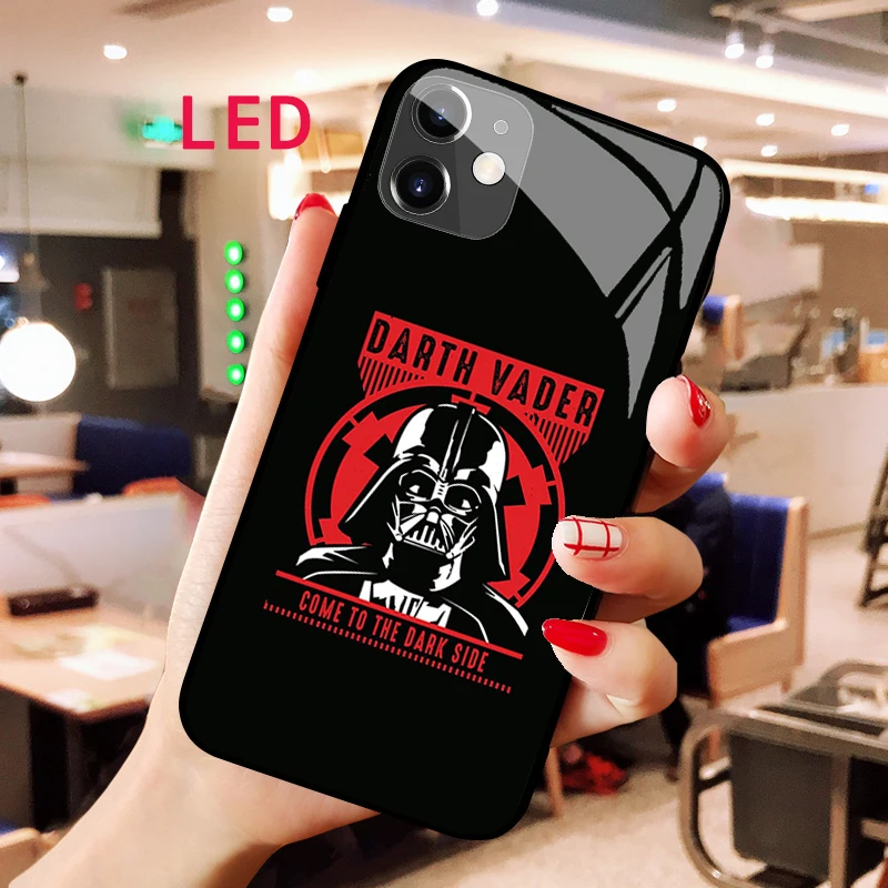 StarWars Darth Maul Luminous Tempered Glass phone case For Apple iphone 12 11 Pro Max XS mini Acoustic Control Protect LED cover luazon для телефона iphone 12 mini пластиковый тонкий прозрачный белый