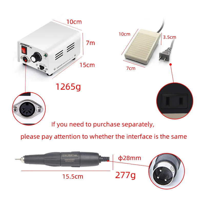 Strong 90+102L 35000rpm Jewelry Machine Professional Nail Drill Set Decoration Foot Tool fror Home 6