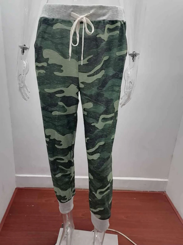 Pantaloni larghi con stampa mimetica da donna, pantaloni estivi alla moda con elastico in vita, pantaloni casual mimetici con coulisse, pantaloni harem YZFFS-YY3336 - immagine 4