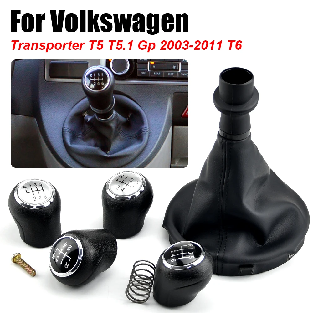 

5/6 Speed Gear Shift Knob Leather Gaiter Boot For Volkswagen VW Transporter T5 T5.1 Gp 2003-2011 T6 Manual Gear Stick Shifter