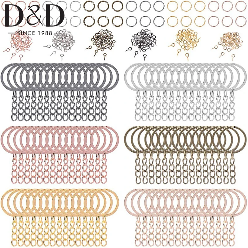 

450Pcs/Set Keychain Rings Set Crafts Open Jump Rings Connectors Small Screw Eye Pins Hooks For DIY Keychain Supplies