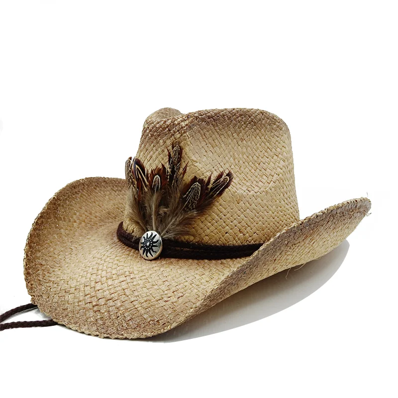 Women's Cowboy Hat New Sun Hat Jazz Cowboy Straw Hat Feather Fashion Men's Outdoor  Sunshade Hat Denim Flip Button Knight Straw - AliExpress