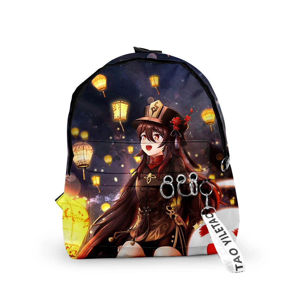 

Classic Genshin Impact HuTao Backpacks Boys/Girls pupil School Bags 3D Print Keychains Oxford Waterproof Cute Small Backpacks