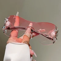 KAMMPT Rimless Y2k Sunglasses with Rhinestones Women Fashion Monoblock Outdoor Decor Shades Trendy Design Gradient Sun Glasses 2